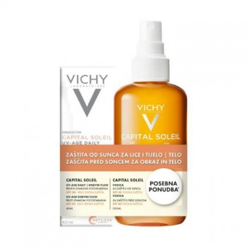 VICHY CAPITAL SOLEIL UV-AGE DAILY FLUID PROTIV ZNAKOVA STARENJA, SPF50+, 40ML + VICHY CAPITAL SOLEIL VODICA ZA ZAŠTITU OD SUNCA SPF30, 200ML -50%